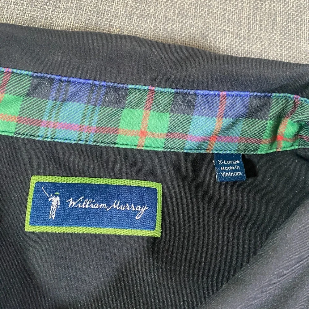 William Murray Golf Polo Mens XL Black Plaid Trim Mad City Windows Performance